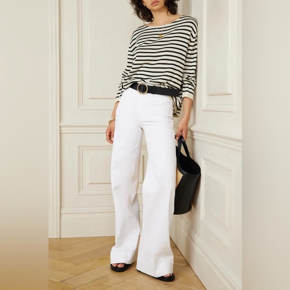FRAME Denim Le Hardy High-Rise Wide-Leg Jeans - White Sailor Pants - Picture 4 of 9